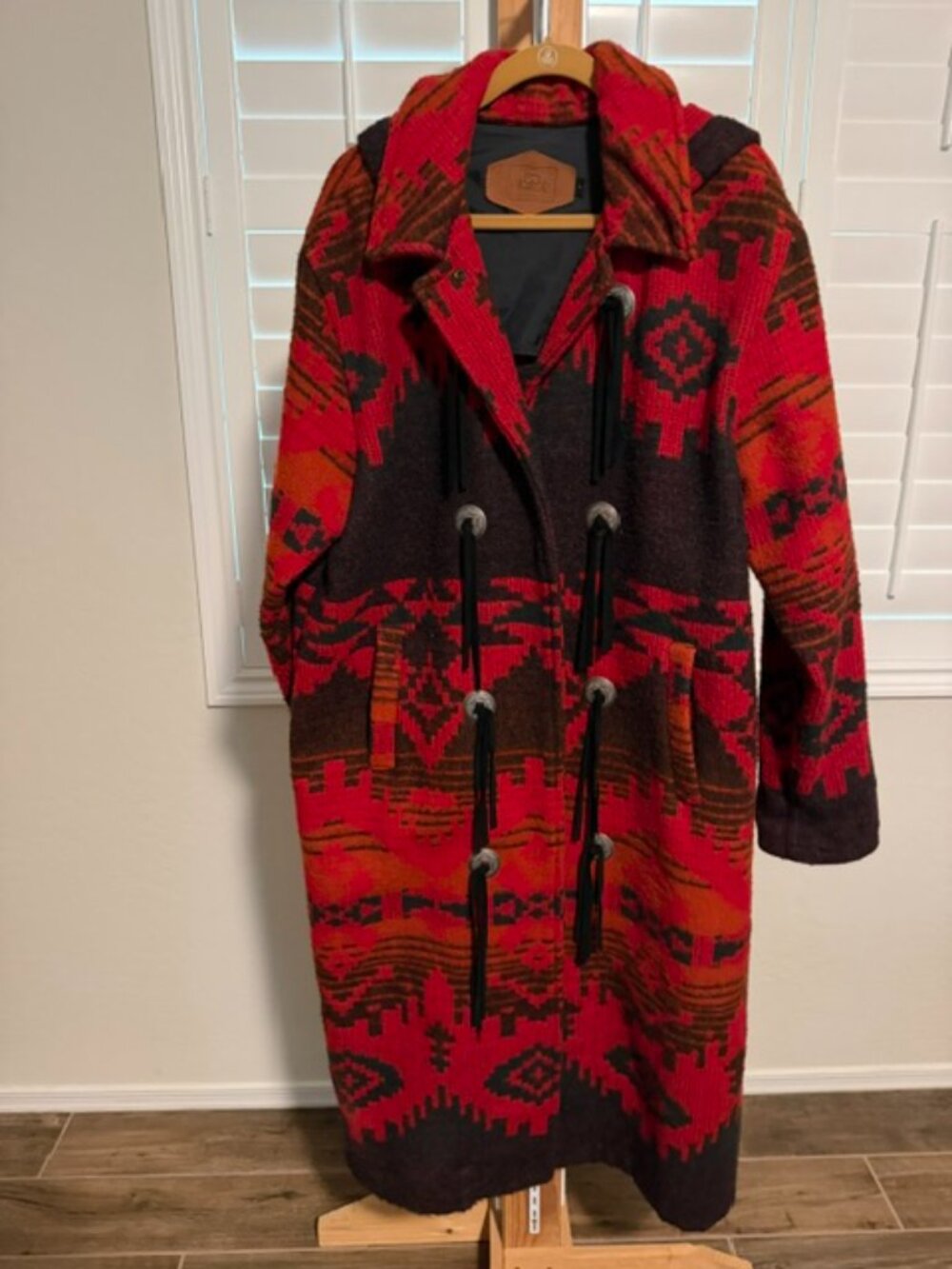 Vintage Woolrich Southwestern Wool Hooded Blanket Coat, Red & Black, USA Made